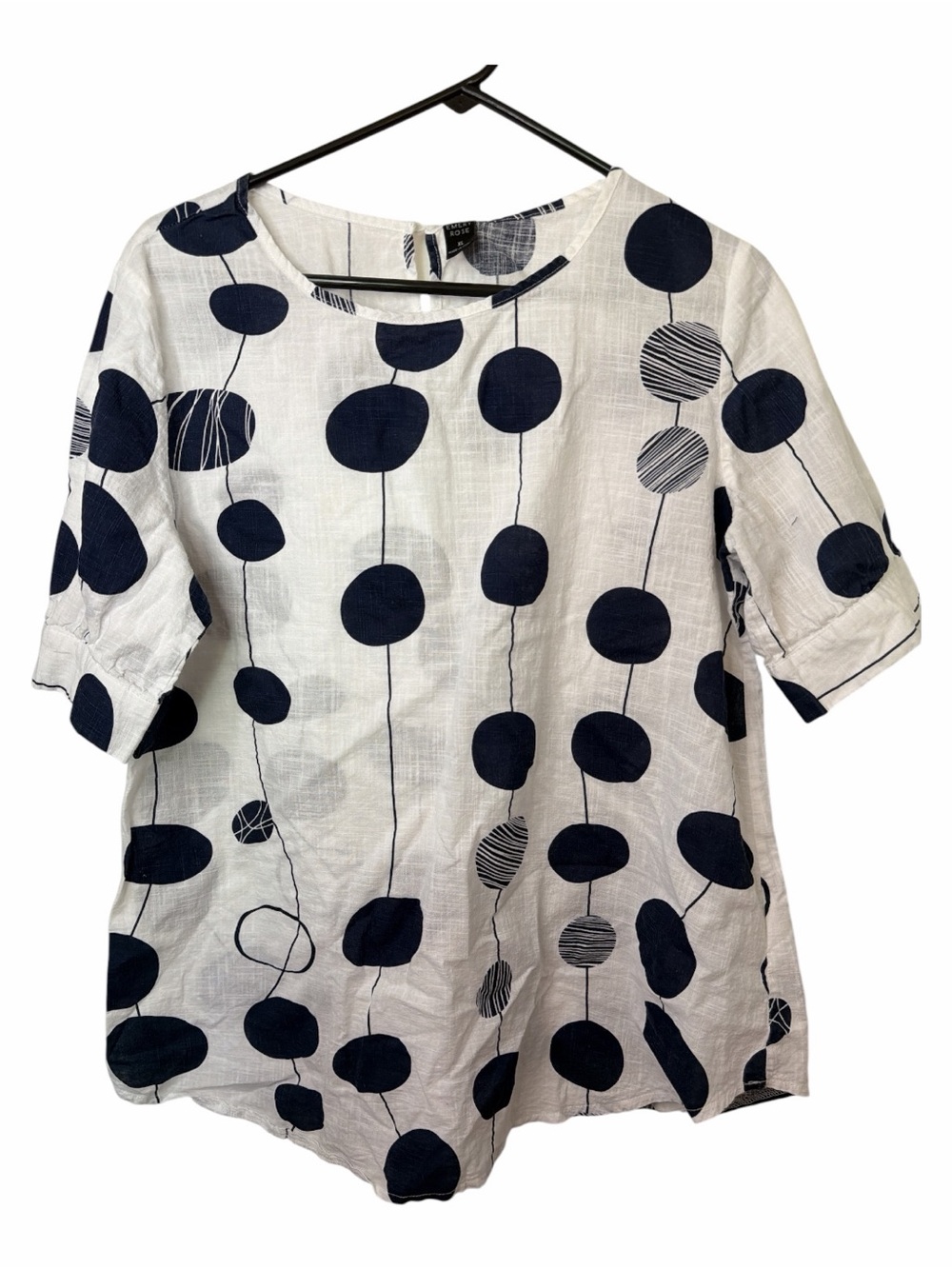 Emery Rose Women’s Navy White Polka Dot Lightweight Blouse Top